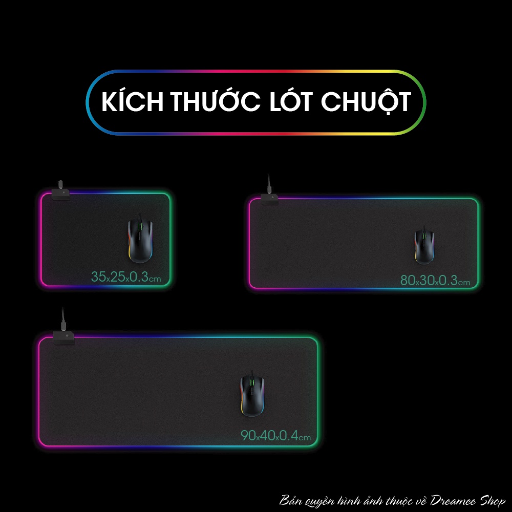 Bàn di chuột Led, tấm lót chuột cỡ lớn RGB phát sáng nhiều màu, có lớp cao su chống trượt siêu bền