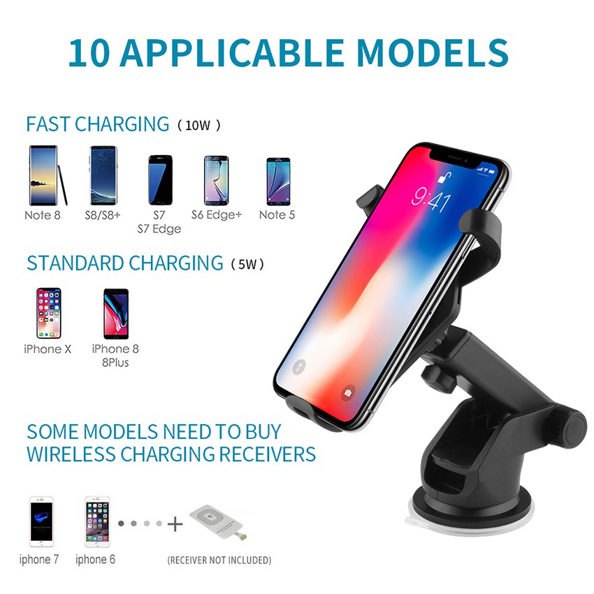 Giá Đỡ Điện Thoại Kiêm Sạc Không Dây Qi Tự Động Cho Iphone Xs Max Xr X 8 10w Samsung S10