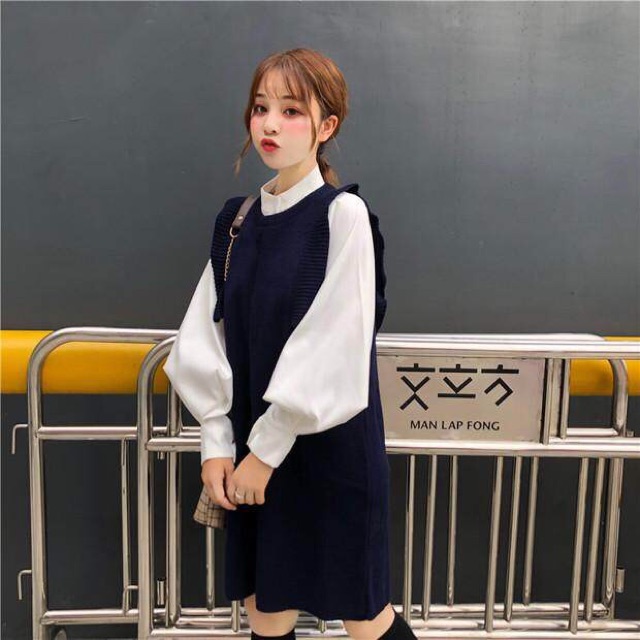 ORDER SET VÁY YẾM LEN ÁO SƠMI ULZZANG (sẵn 1 váy trắng)