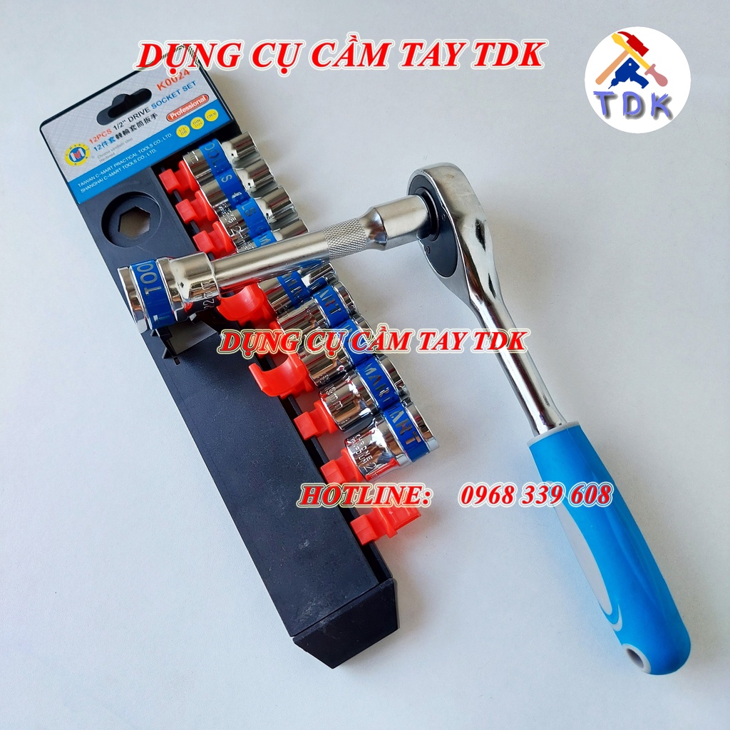 Bộ tuýp 12 chi tiết bằng thép CR-V cao cấp K0024 CMART, bộ khẩu sửa chữa xe máy