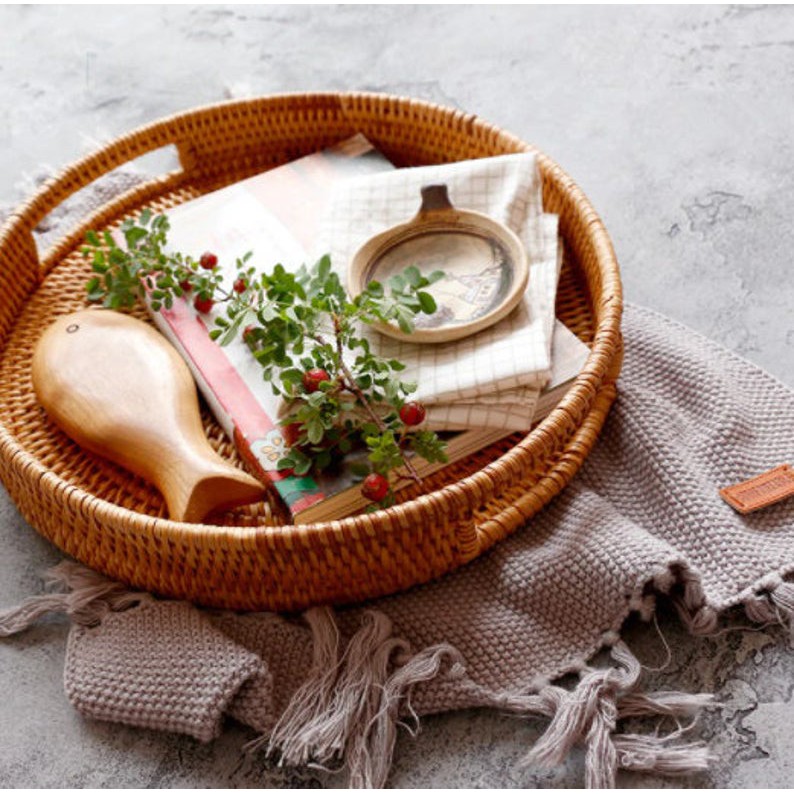 Khay mây có tay cầm
