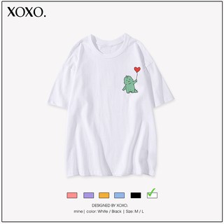 Áo thun đôi nam nữ tay lỡ form rộng dáng unisex  XOXO phong cách Nelly Ulzzang in hình Khủng Long Đáng Yêu