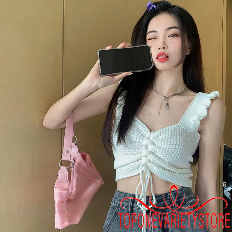 Áo Dệt Kim Sát Nách Màu Sắc Đơn Giản Phong Cách Hàn Quốc Cho Nữ