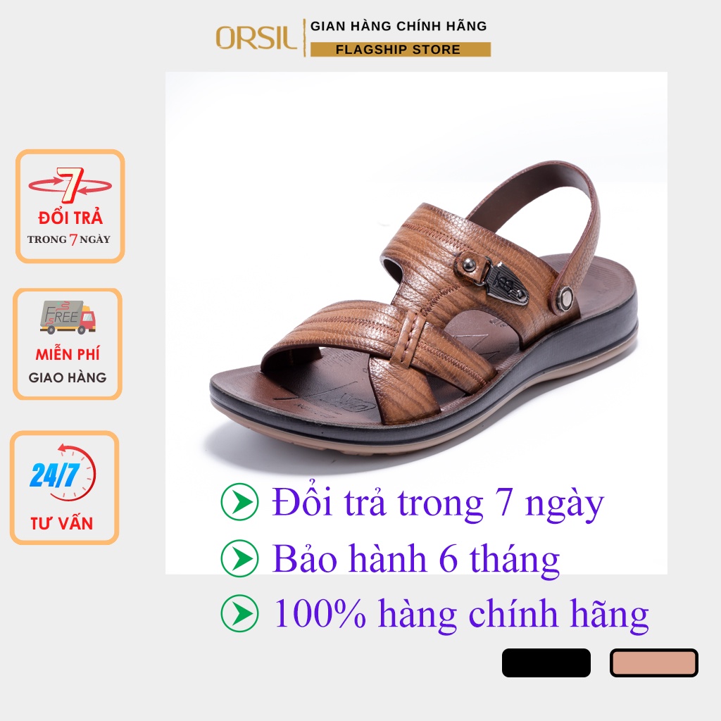 Dép da nam cao cấp ORSIL màu nâu 2Q