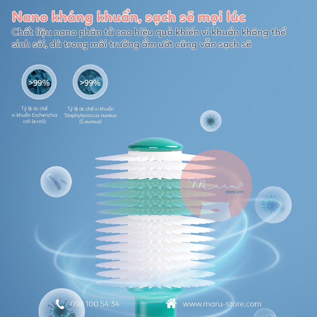 [Có sẵn] Bàn chải silicon lông mềm 360° cho bé 1 tuổi KUB