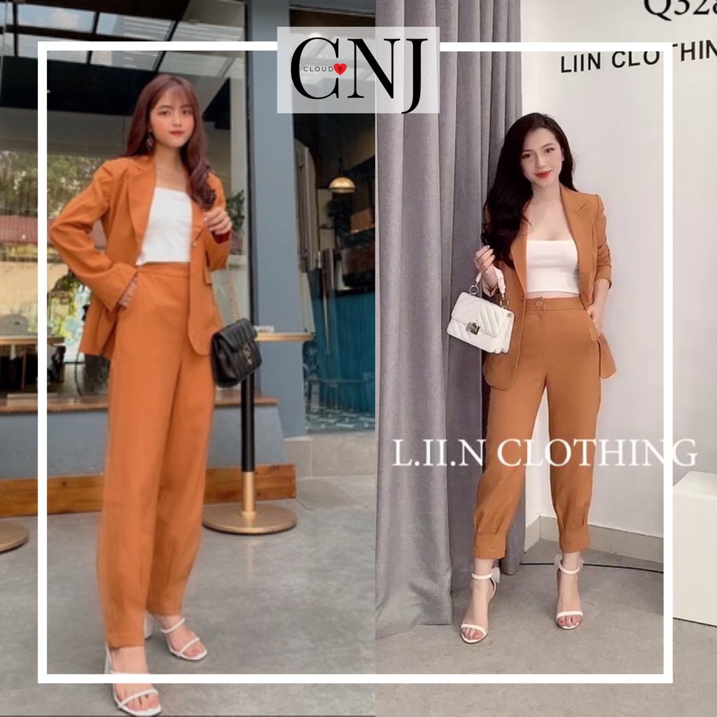 Set Bộ Áo Vest Nữ màu Cam chất đẹp phối Quần Baggy Có bán Tách Set