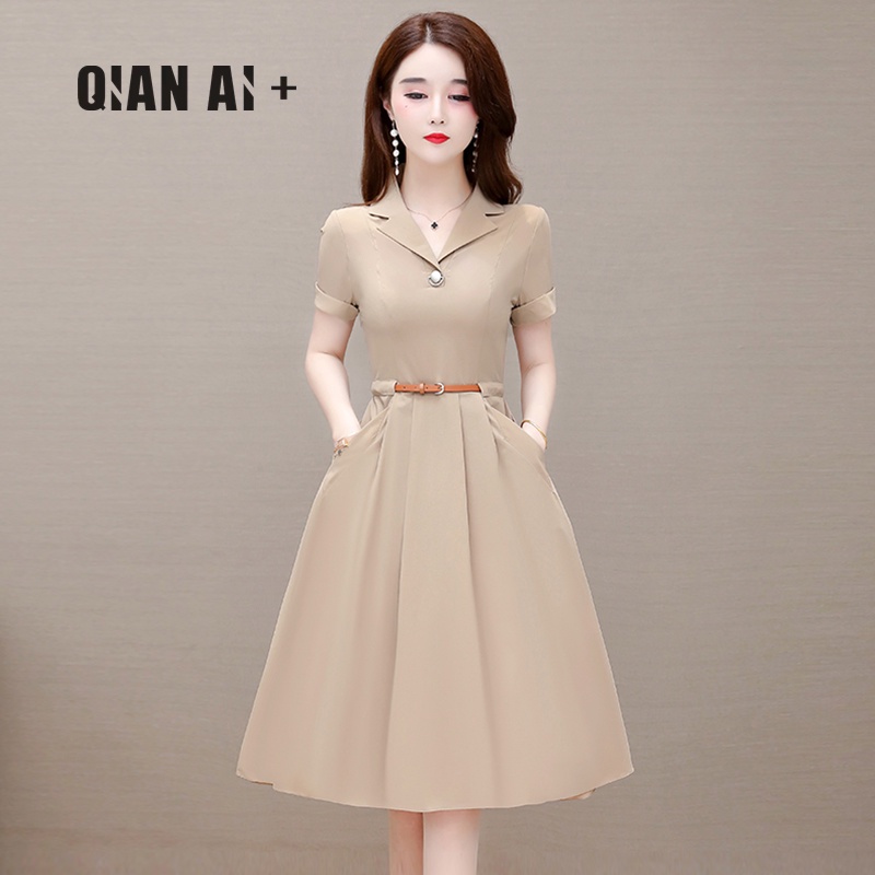 Đầm Cổ Vest Tay Ngắn Phong Cách Thời Trang Mùa Hè Mới 2022 Kích Thước Trung Niên Nhìn 40 Tuổi