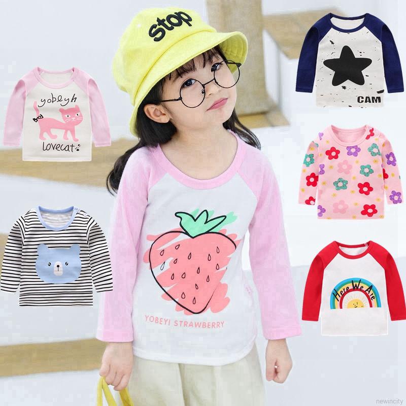 Áo thun tay dài bằng cotton với họa tiết in theo phong cách hoạt hình dùng cho trẻ nhỏ