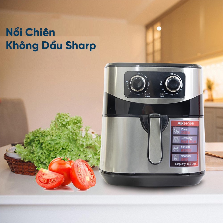 Nồi Chiên Không Dầu Sharp 10.2 lít - Nồi Chiên Không Dầu Dung Tích Lớn, Công Nghệ Chiên 360 Độ