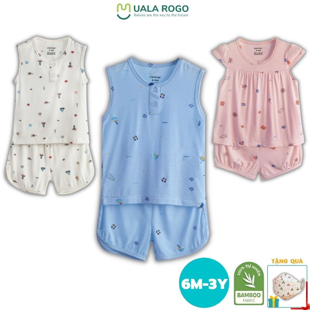 Bộ quần áo ba lỗ Ualarogo bé 6 tháng - 3 tuổi  vải sợi tre Bamboo Fabric thoáng mát co giãn thấm hút khử khuẩn 2022 3623