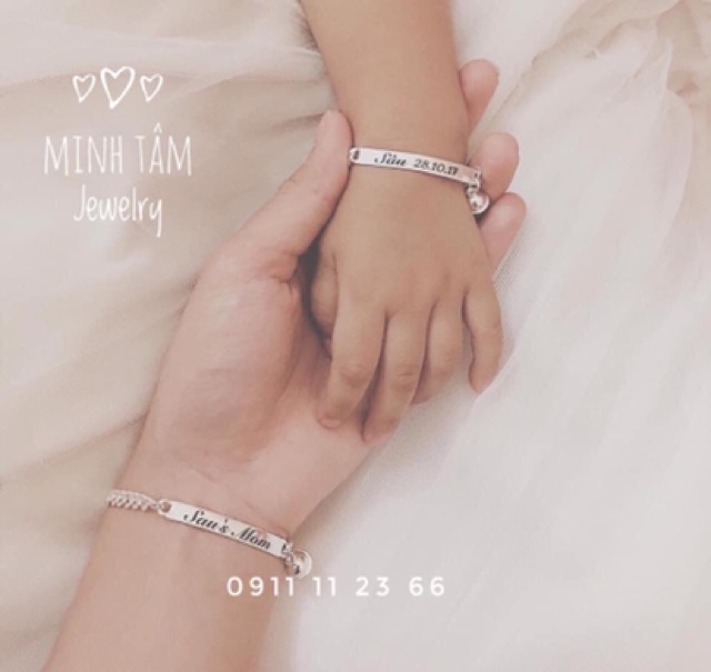 Lắc tay đôi khắc tên cho mẹ và bé bạc ta- Minh Tâm Jewelry