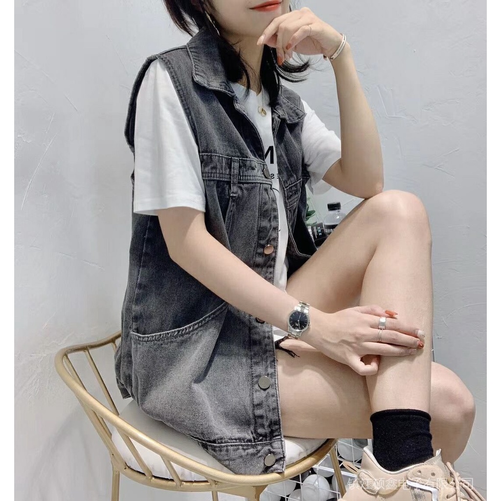 Áo Khoác Denim Không Tay Dáng Rộng Phong Cách Hàn Quốc Thời Trang Mới Cho Nữ