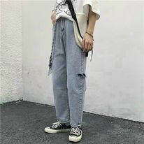 quần ống rộng unisex xanh tặng dây xích phối quần siêu ngầu