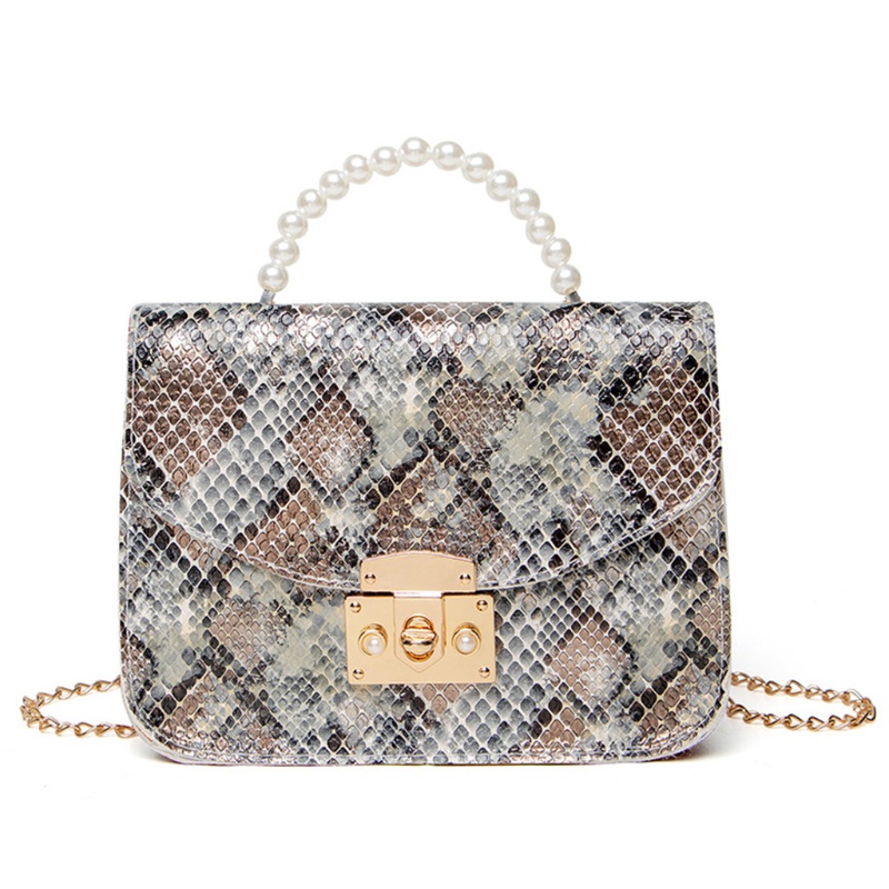 Túi Xách Da Pu Dáng Vuông Nhỏ Vân Da Rắn Phối Dây Xích Thời Trang Cao Cấp