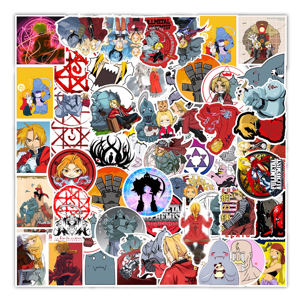 50 sticker cute chống nước dán mũ nón bảo hiểm MẪU giả kim thuật của Riman Steel, vali 50 hình dán graffiti máy tính xác