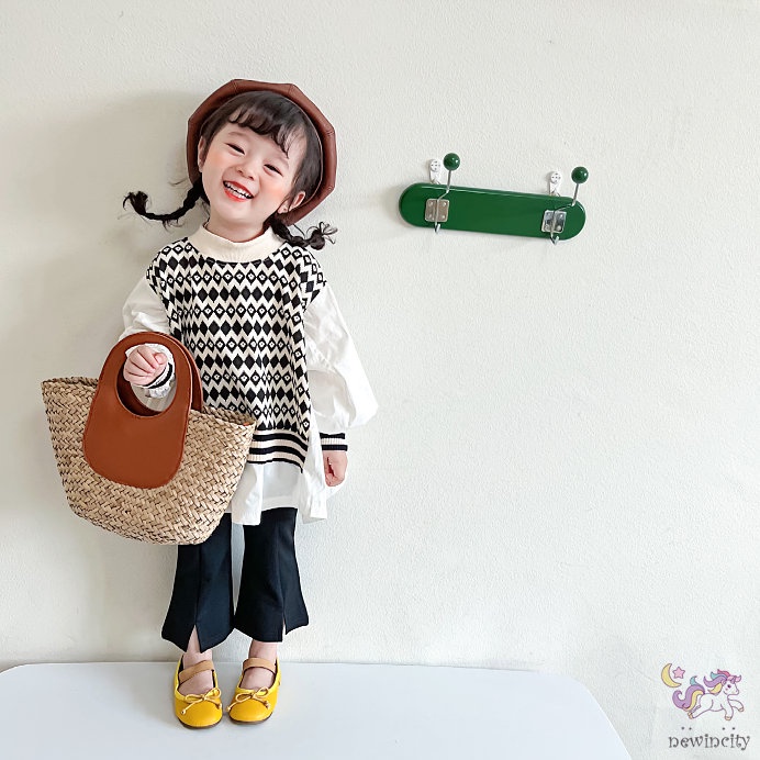 Bộ Áo Sơ Mi Dài Tay + Quần Dài Ống Loe Phong Cách Hàn Quốc Thời Trang Mùa Thu Cho Bé Gái