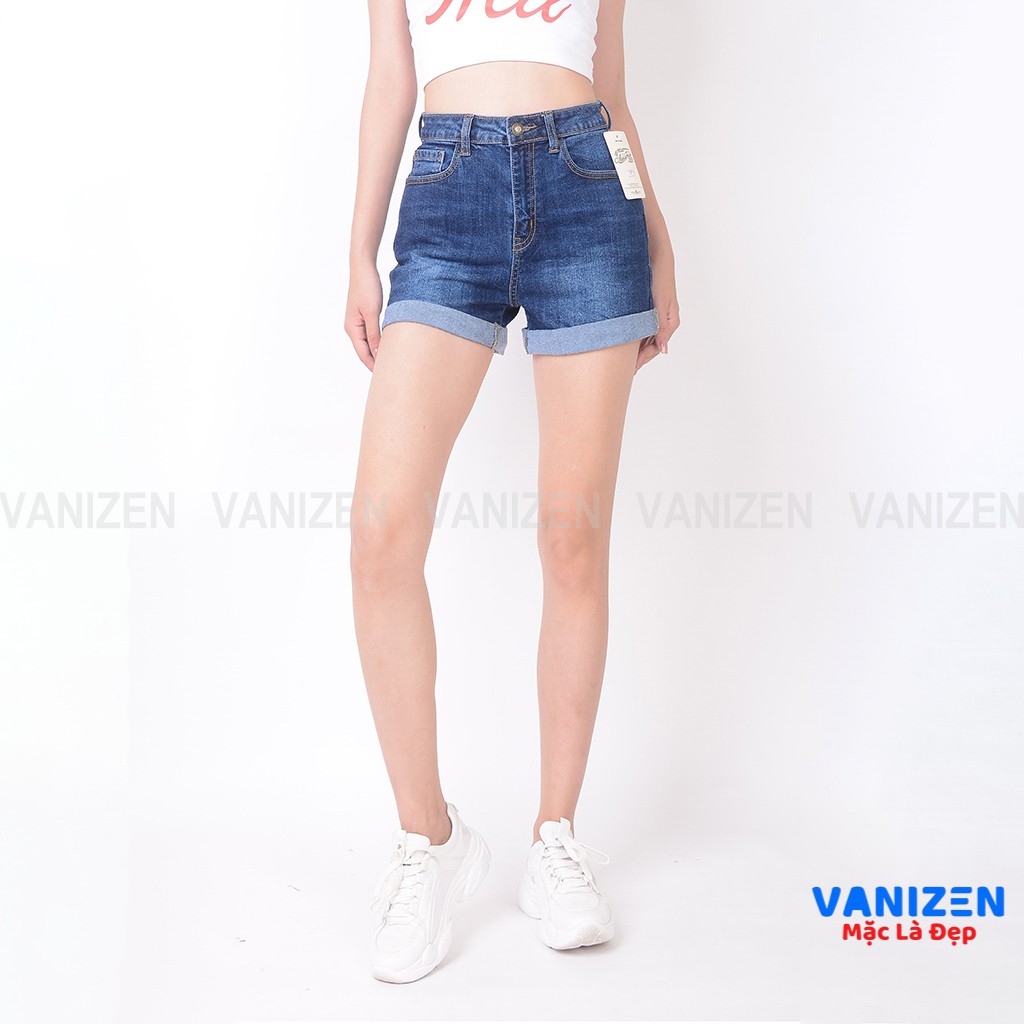 Quần short jean nữ ngắn đẹp lưng cao cạp cao gấu gấp trơn hàng hiệu cao cấp mã 4360 VANIZEN