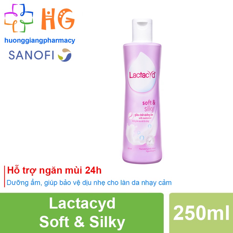 Dung dịch vệ sinh phụ nữ Lactacyd -  Lactacyd Soft &amp; Silky, giúp làm sạch, kháng khuẩn, dưỡng ẩm da tốt nhất(Chai 250ml)