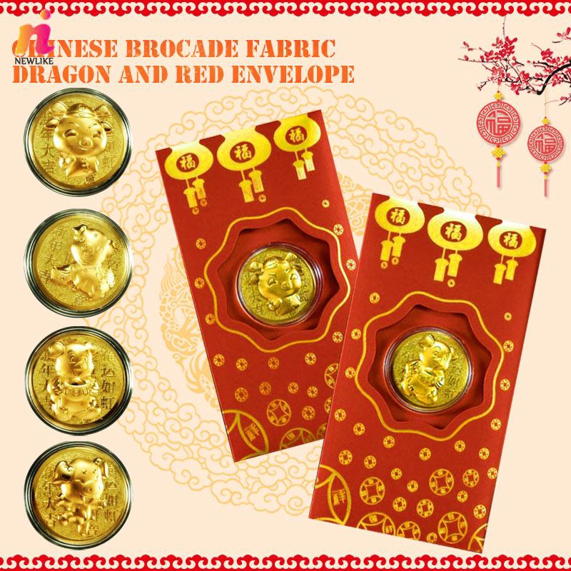 Bao lì xì hình chú heo với đồng tiền vàng mang lời chúc cho năm mới 2020 đẹp mắt phong cách Trung Quốc