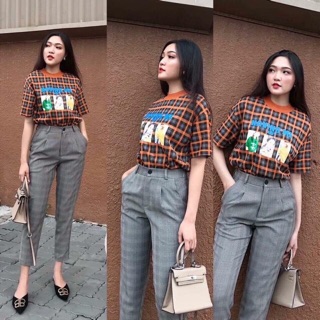 Quần baggy sọc caro Lieu Hue