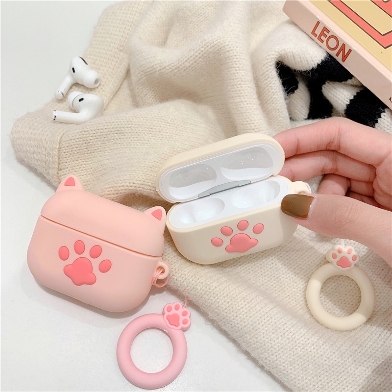 Vỏ Bảo Vệ Tai Nghe Hình Chân Mèo Nhỏ  Phù Hợp Với Airpods 1/2/Pro Siêu Cute Dễ Thương