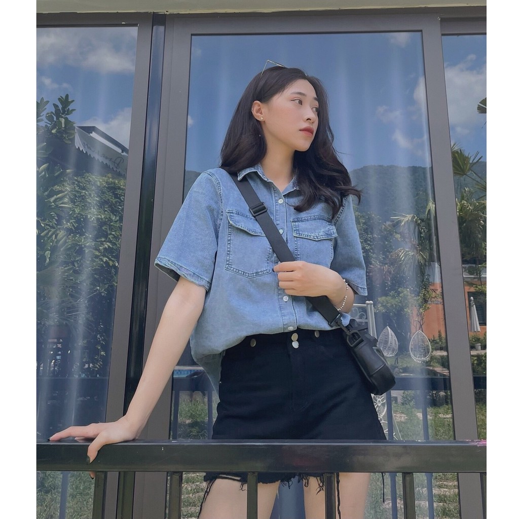 Áo sơmi jeans cộc tay 2 túi trước A1888 SUSTORE | BigBuy360 - bigbuy360.vn