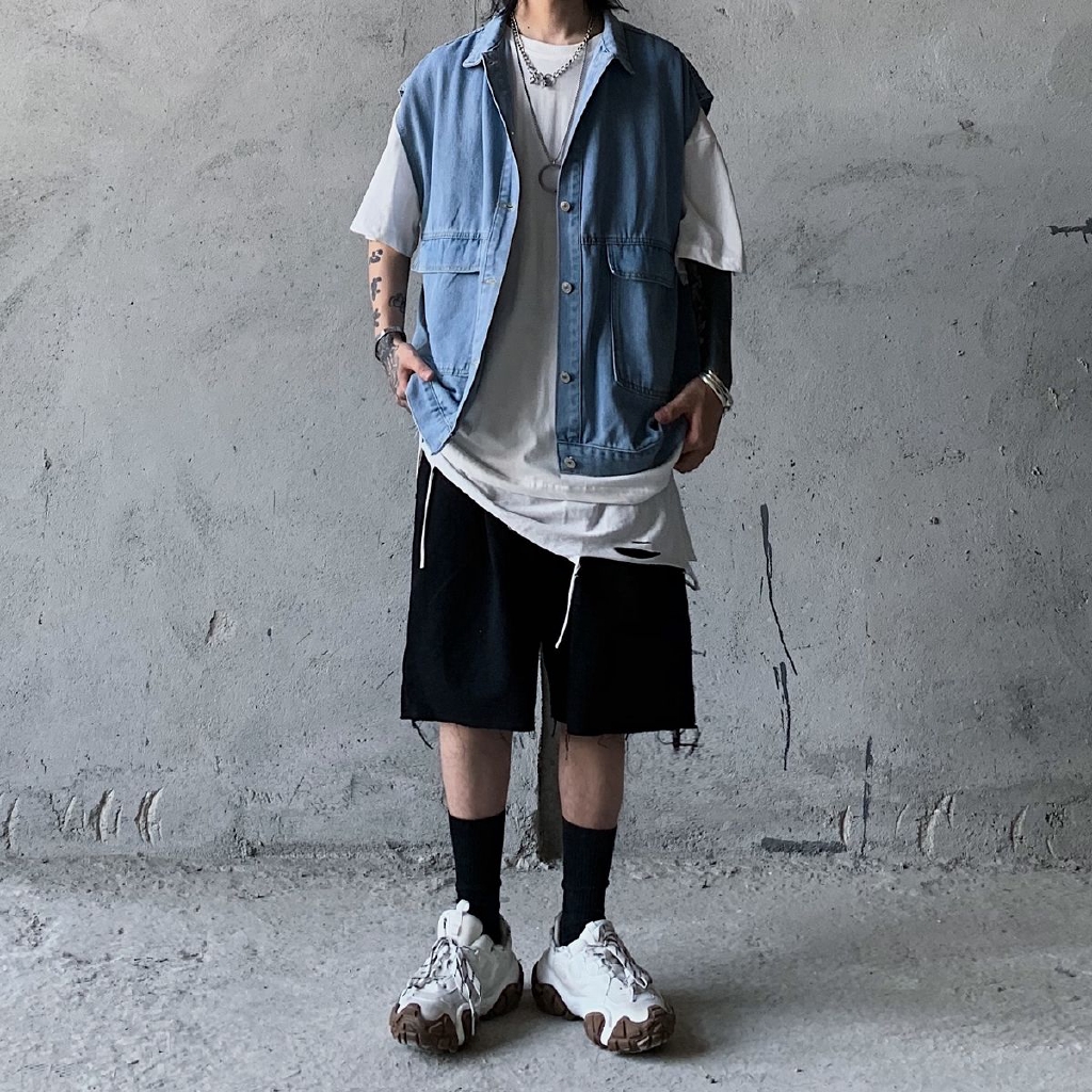 [Miễn Phí Vận Chuyển] Áo Khoác Denim Công Cụ 228933 Áo Khoác Không Tay Kiểu Dáng Hợp Thời Trang Cho Nam Và Nữ