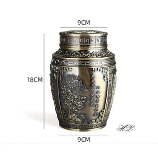 Lọ đựng chè mạ đồng hoa văn giả cổ