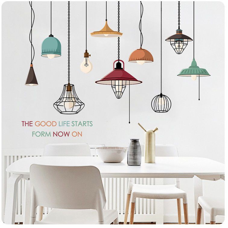 Decal dán tường 3D Đèn treo 5 dán phòng làm việc, văn phòng - DKN072