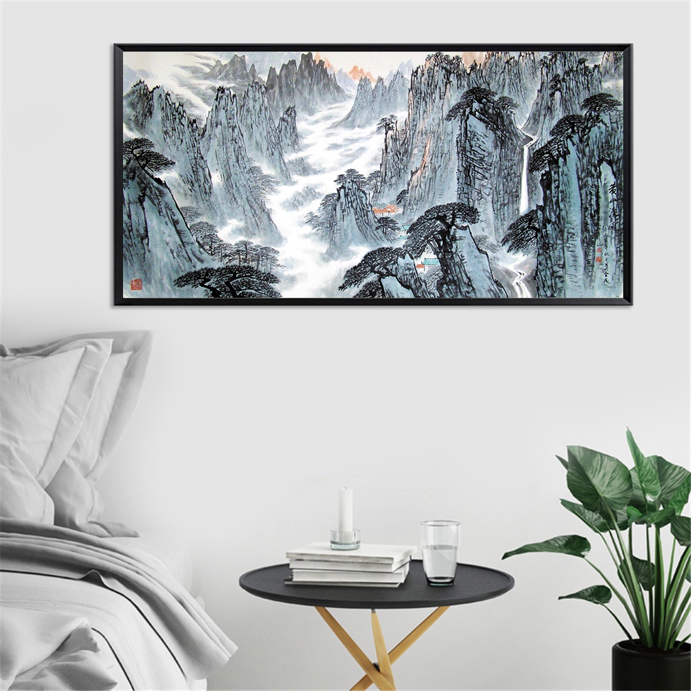 Tranh Phong Cảnh Treo Tường Trang Trí Phòng Khách Bằng Vải Canvas Kiểu Trung Hoa