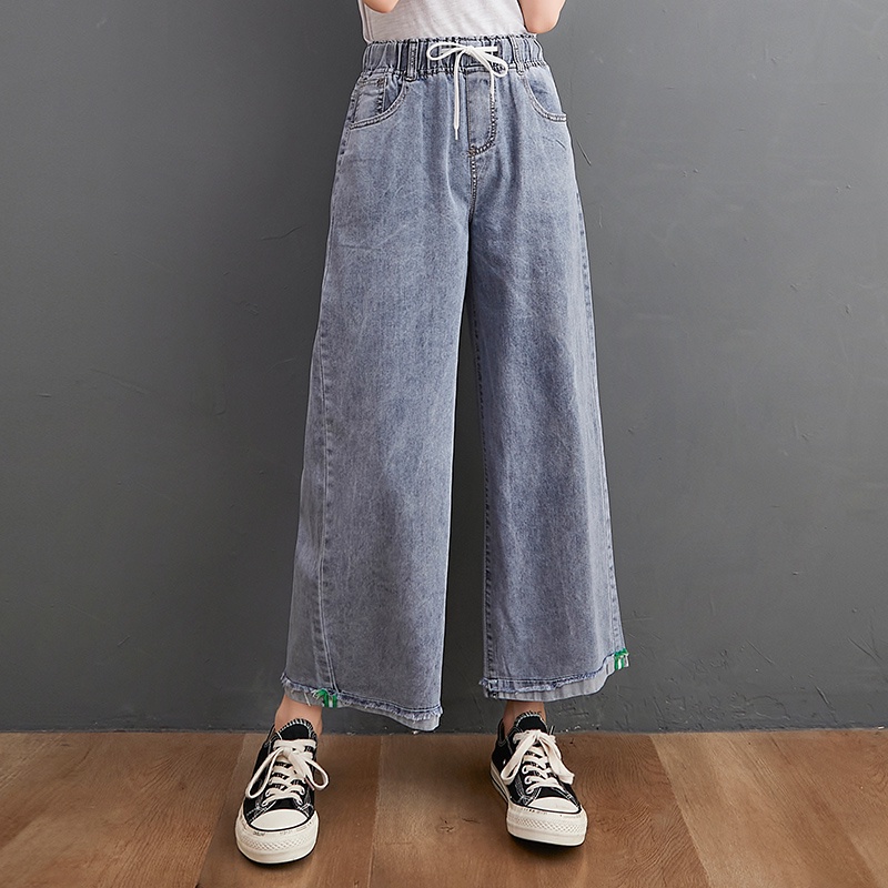 HÀNG CÓ SẴN SIZE 45-55KG G22 quần jean big size freesize phong cách hàn quốc ống rộng cạp chun thoải mái rộng rãi