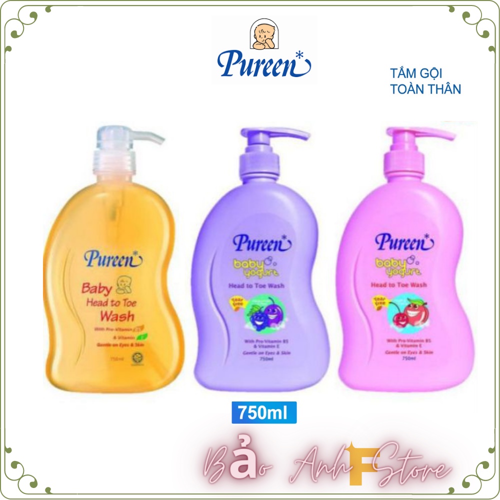 Dầu tắm gội trẻ sơ sinh PUREEN Baby Yogurt Head To Toe Wash - Sữa tắm gội sơ sinh loại 750ml