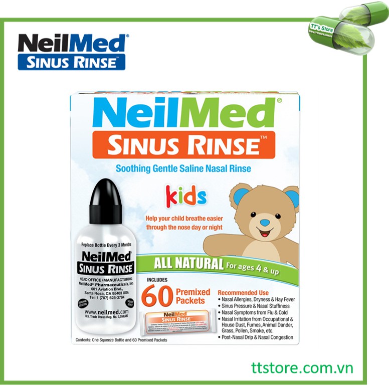 Bộ dụng cụ rửa mũi dành cho trẻ em NeilMed Sinus Rinse Pediatric Starter Kit 60 gói/ 30 gói