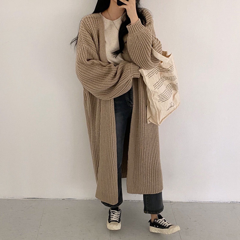 Áo khoác cardigan XINLANYASHE dệt kim dáng dài rộng thời trang thu đông 2022 phong cách retro áo khoác lông tim