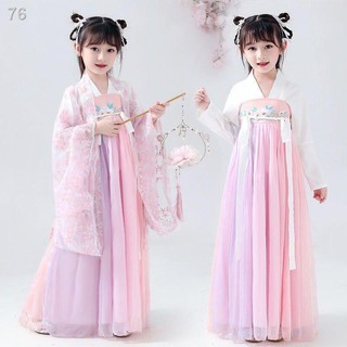 Phong cách Trung Quốc Hanfu nữ mùa xuân và mùa hè trang phục cổ trang trẻ em mùa xuân anh đào đầy váy cô bé siêu ti
