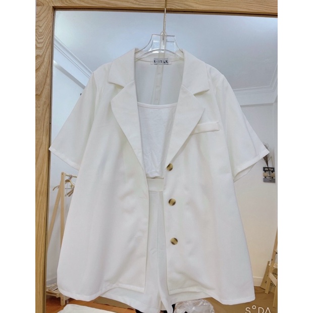 Set blazer vest cộc tay vải trơn thiết kế thanh lịch, trẻ trung