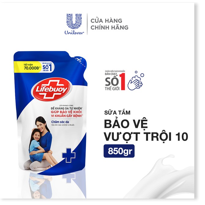 [Mã chiết khấu giảm giá sỉ mỹ phẩm chính hãng] Sữa tắm Lifebuoy Bảo vệ khỏi vi khuẩn 850gr (Túi)