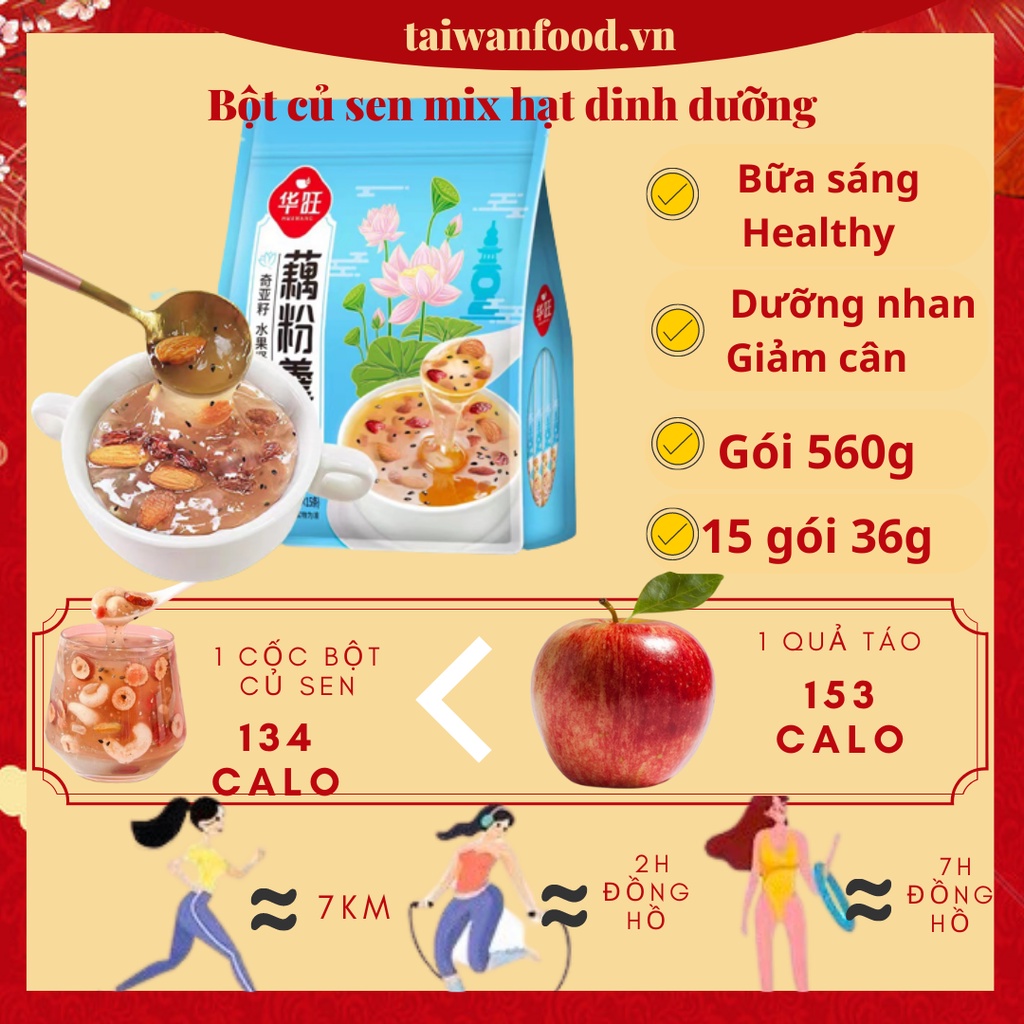 Bột củ sen mix hạt dinh dưỡng, dưỡng nhan thanh mát tiện lợi, tốt cho sức khoẻ (Bịch 15 gói nhỏ)