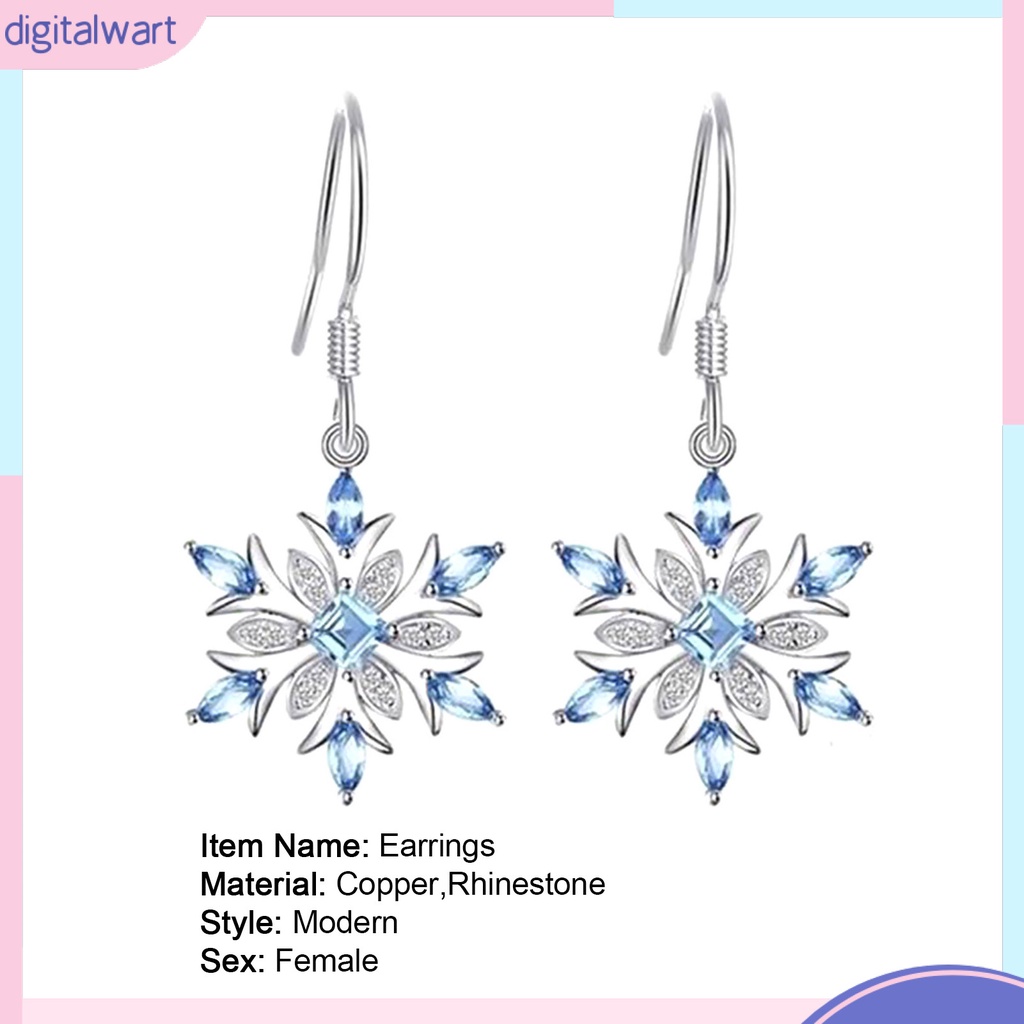 Đôi bông tai dáng rơi họa tiết bông tuyết đính đá thời trang cho nữ
