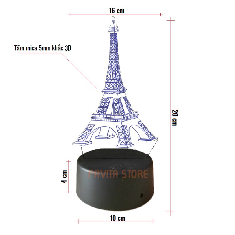 Đèn ngủ LED 3D Tháp Eiffel - Quà tặng sinh nhật độc đáo, ý nghĩa cho bạn gái, bạn trai - Đèn trang trí đẹp