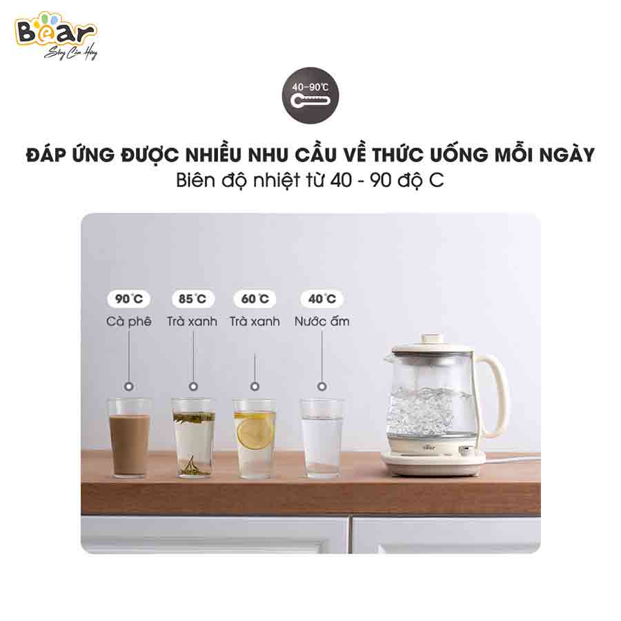 [Bear Chính Hãng] Máy Pha Trà Bear SUBE011 trắng ngà, chất liệu thủy tinh cao cấp chịu nhiệt cao với nhiều chế độ