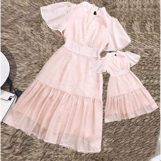 set đầm mẹ bé màu hồng