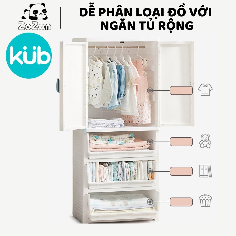 Tủ nhựa cho bé Kub 4 tầng đựng quần áo trẻ em đồ sơ sinh tủ đầu giường mẫu thiết kế Hàn Quốc Zozon