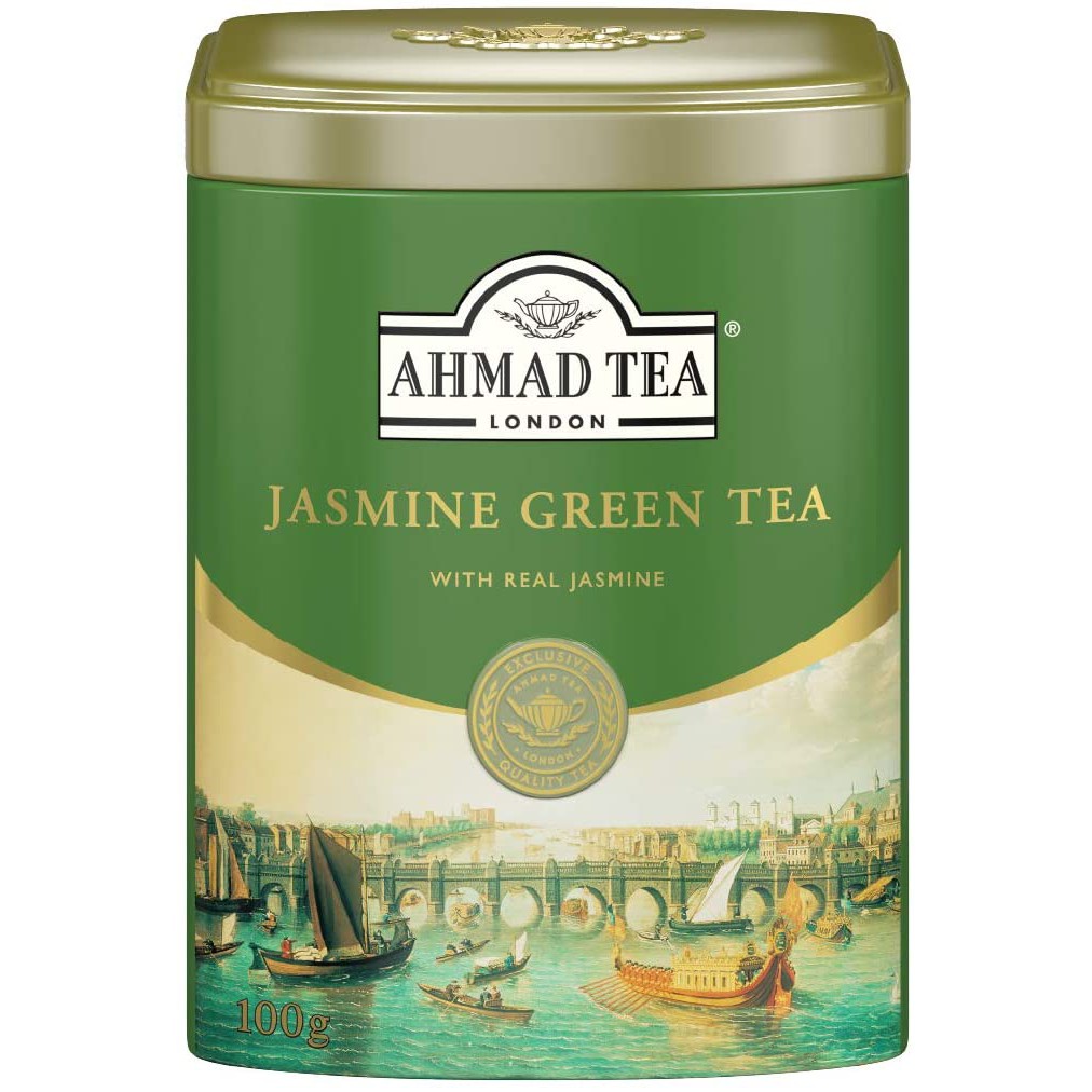 Trà xanh Hoa Nhài hộp thiếc phong cảnh London - Ahmad Jasmine Green Tea 100g (trà lá pha ấm – 100g trà/hộp)