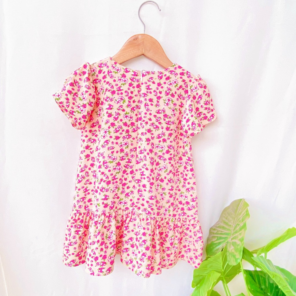 Váy A chất linen gân mặc sang cổ tròn đính nơ ngắn tay có túi