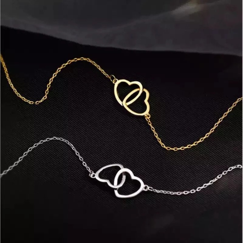 Vòng Cổ Choker Hợp Kim Mặt Hình Trái Tim Đôi Màu Vàng/Bạc Phong Cách Lãng Mạn Thời Trang Cho Nữ