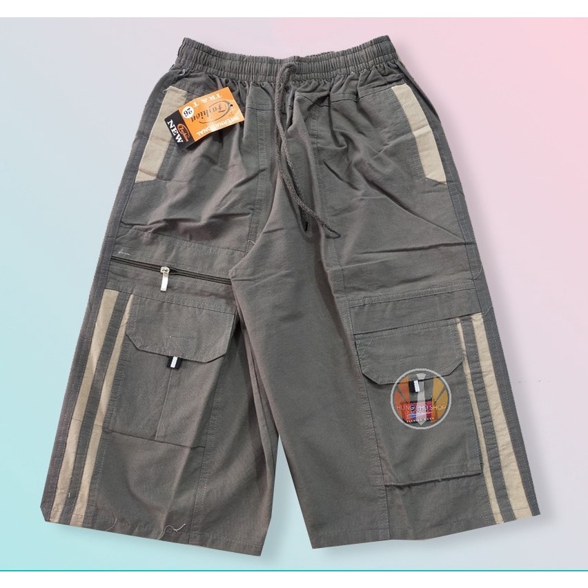 Quần short kaki nam lưng thun,dây rút, túi hộp trung niên co giãn mềm mịn thoáng mát size từ 45-75kg