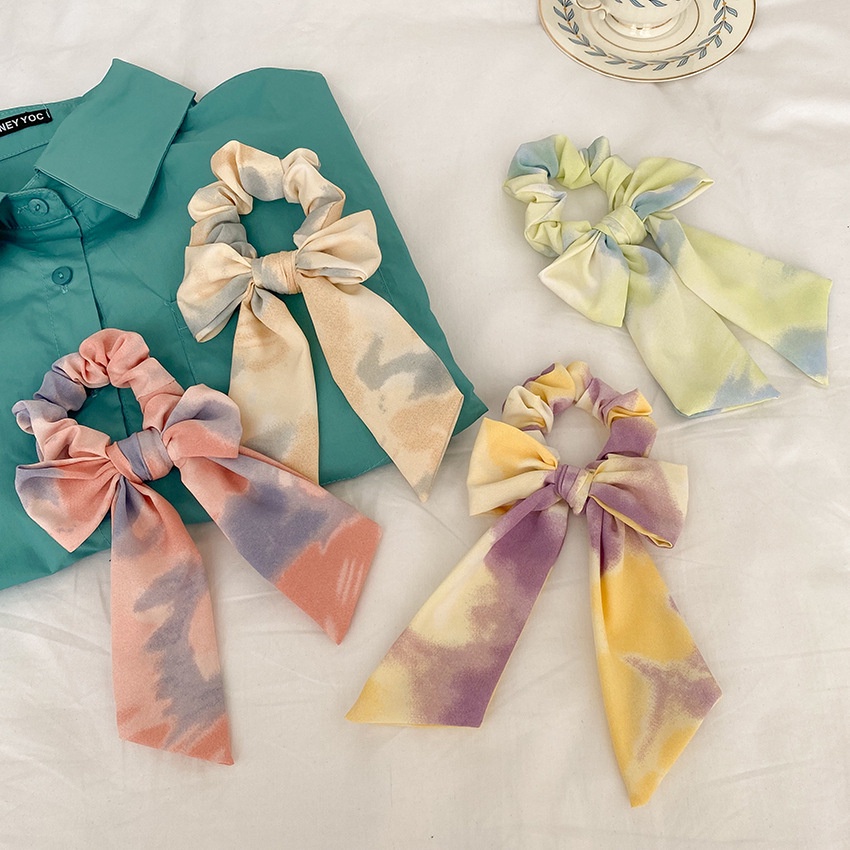 Dây cột tóc phối ruy băng thắt nơ hình bướm màu kiểu tranh sơn dầu cho nữ