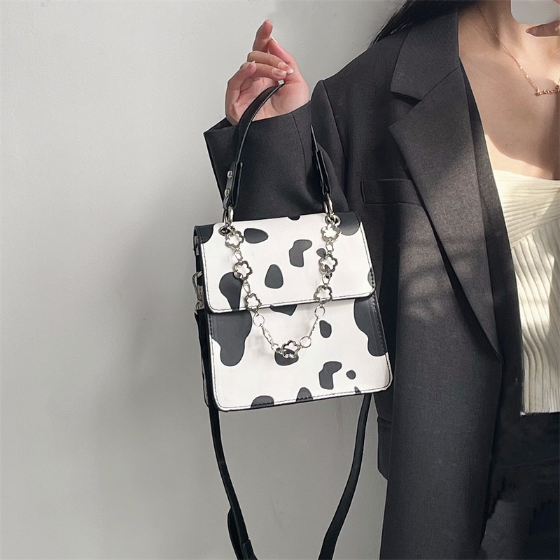 IELGY Túi Đeo Vai Họa Tiết Bò Sữa Phong Cách retro Thời Trang Cho Nữ