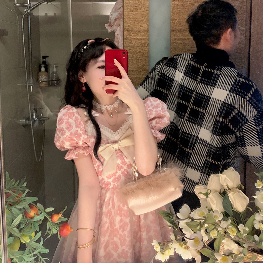 Đầm Lưới Hoa Mini Phối Nơ Thời Trang Mùa Hè Dành Cho Nữ